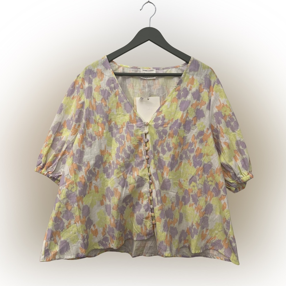 SABO Parklyn Puff Top Size M  Yellow Lightweight Abstract Tropical Vacay NEW